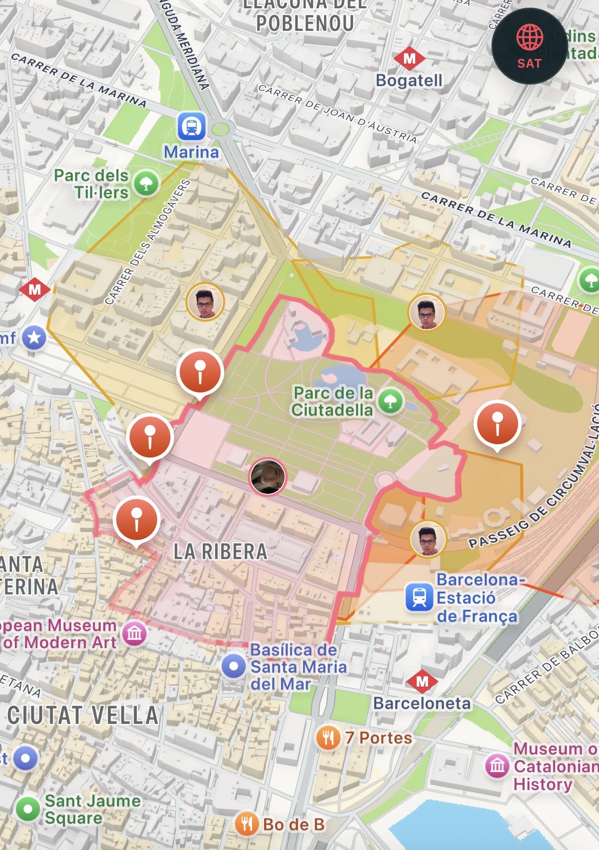 Motera live territory map showing captured zones in Barcelona